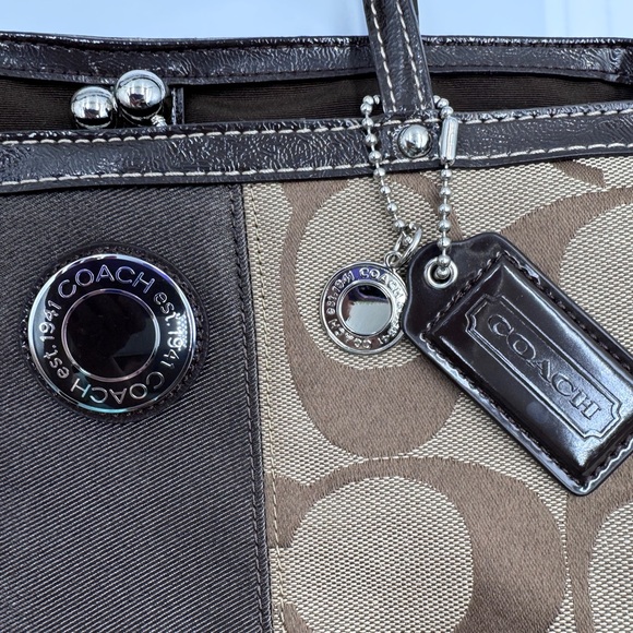 100% Authentic Coach Brown CC Logo Stripe Shoulder Bag - Picture 2 of 6